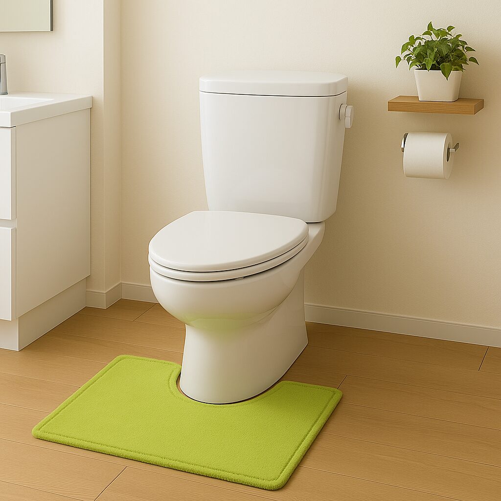清潔に保たれたトイレと洗面台、奥に見えるキッチンが調和した空間。