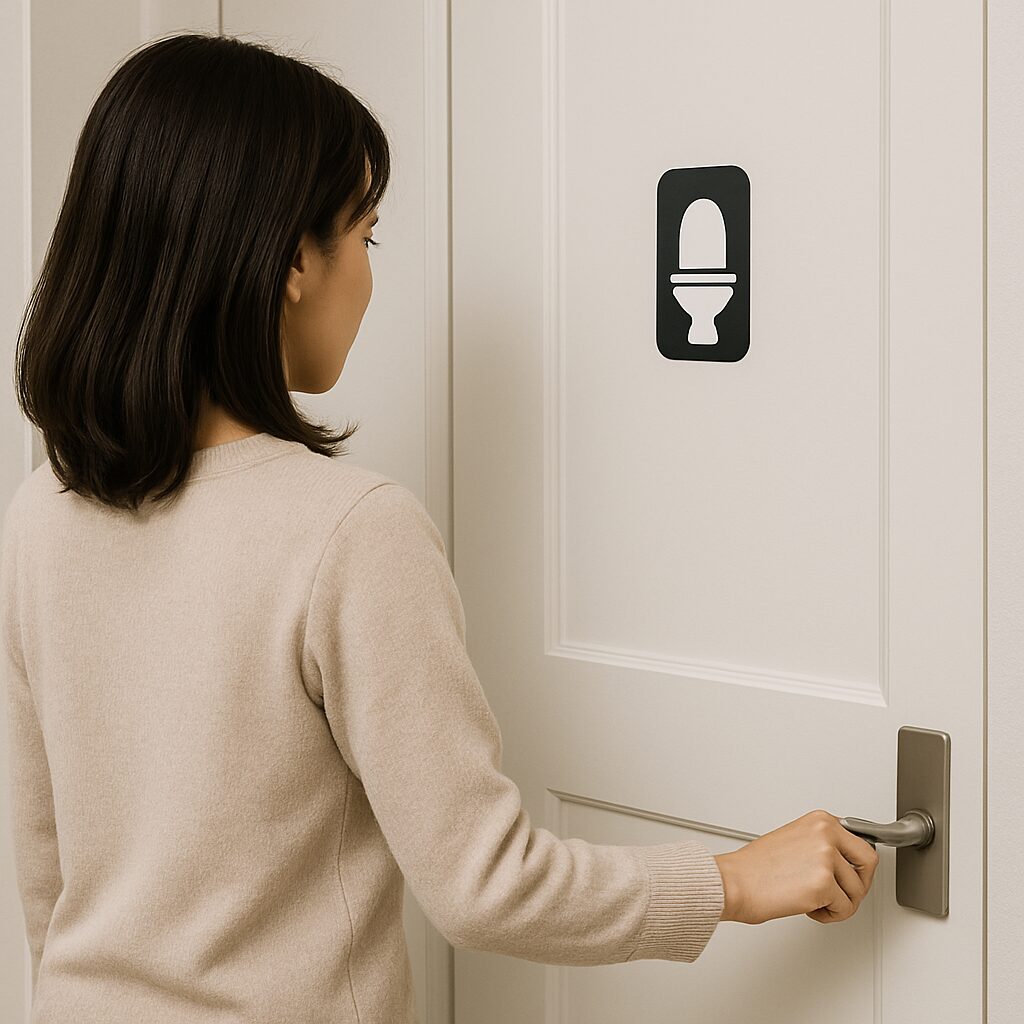 トイレのドアをしっかり閉める女性の後ろ姿、風水で運気を守る習慣